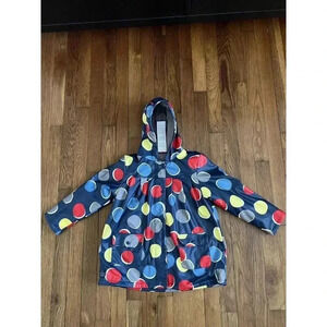 Boboli Linen Raincoat Girls Blue Polka Dot Rain Jacket Size 6